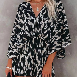 Oversized Tied Back Printed Romper Trendsi