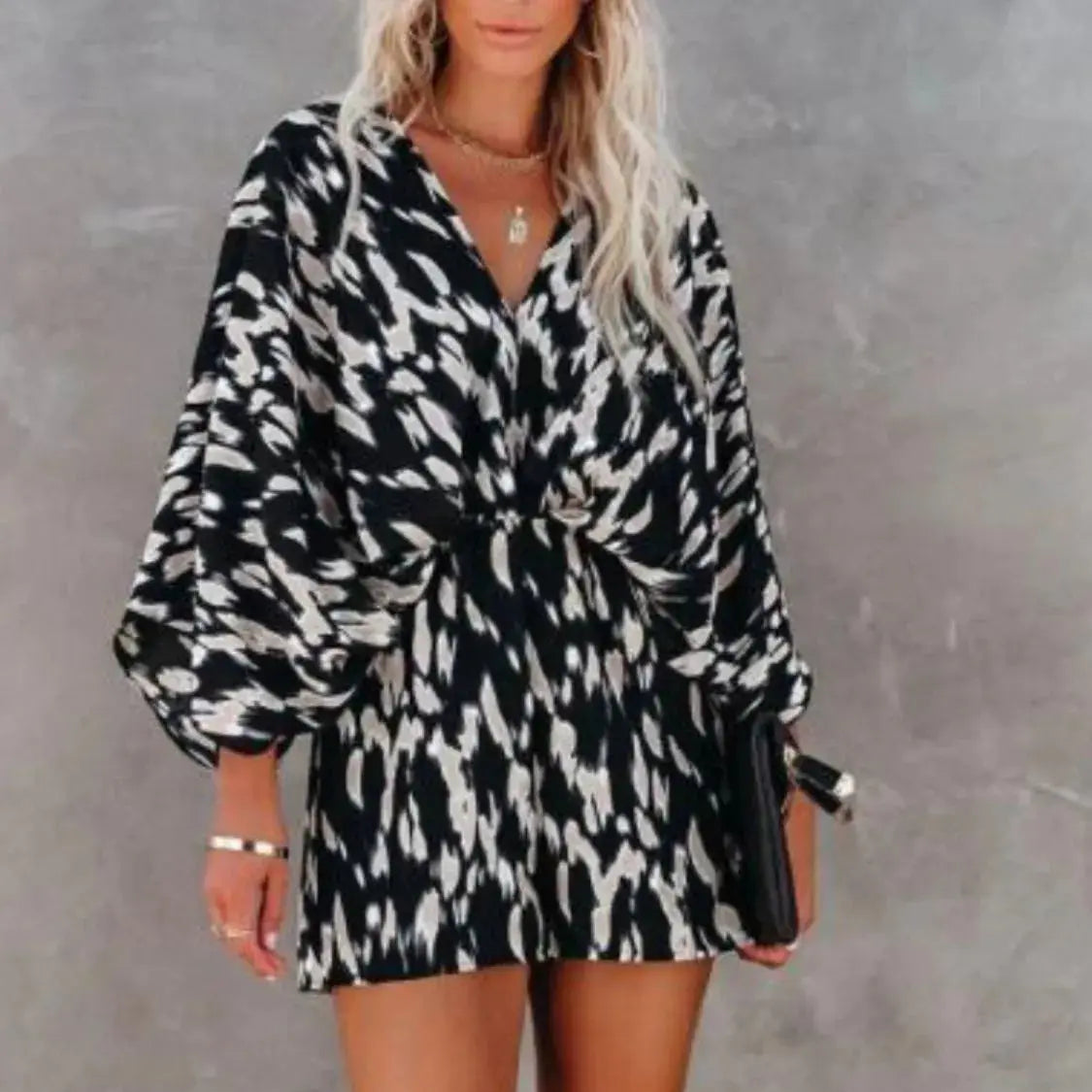 Oversized Tied Back Printed Romper Trendsi
