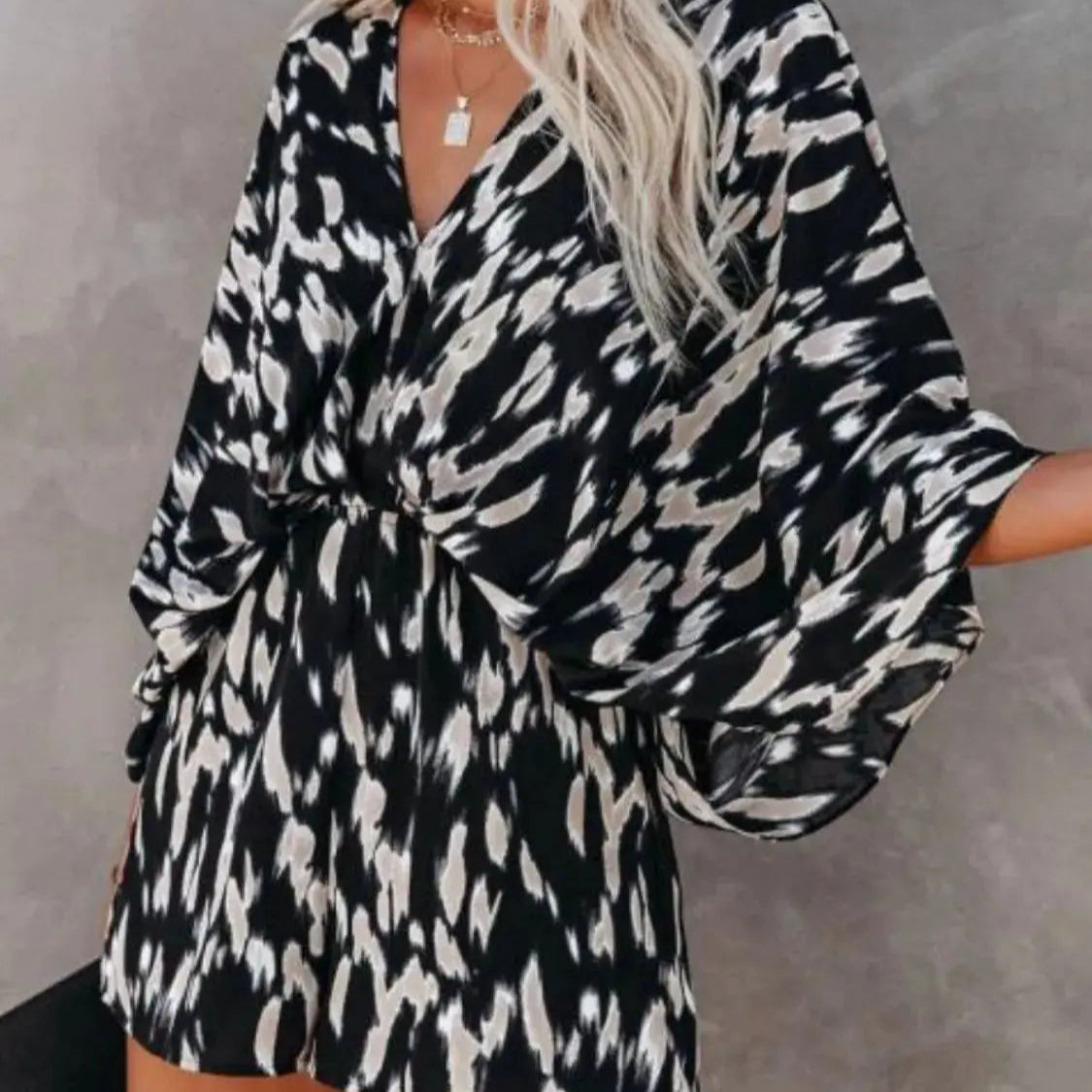 Oversized Tied Back Printed Romper Trendsi