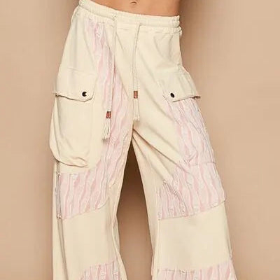 POL Crochet Contrast Drawstring Wide Leg Pants Trendsi