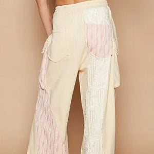 POL Crochet Contrast Drawstring Wide Leg Pants Trendsi