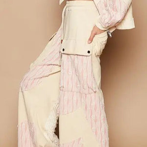 POL Crochet Contrast Drawstring Wide Leg Pants Trendsi