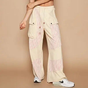 POL Crochet Contrast Drawstring Wide Leg Pants Trendsi