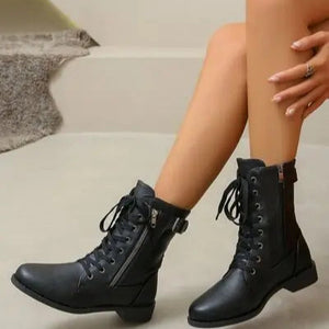 PU Leather Lace-Up Boots Trendsi