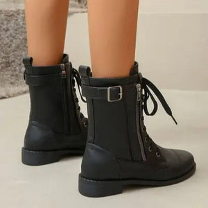 PU Leather Lace-Up Boots Trendsi