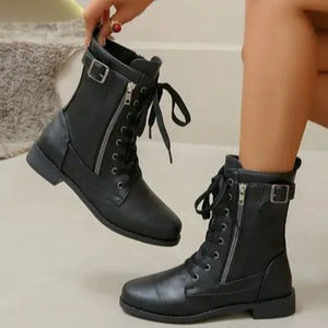 PU Leather Lace-Up Boots Trendsi