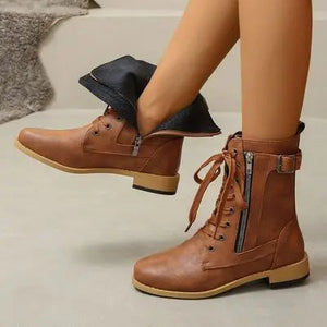 PU Leather Lace-Up Boots Trendsi