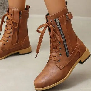 PU Leather Lace-Up Boots Trendsi