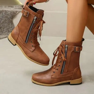 PU Leather Lace-Up Boots Trendsi