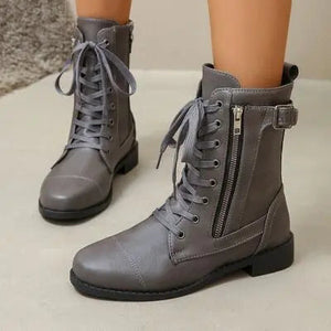 PU Leather Lace-Up Boots Trendsi