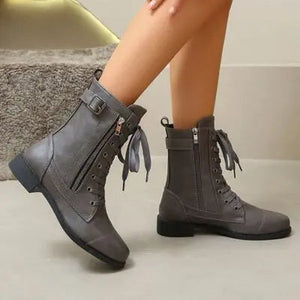 PU Leather Lace-Up Boots Trendsi