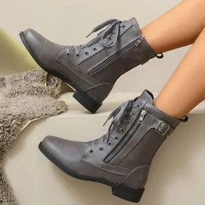 PU Leather Lace-Up Boots Trendsi