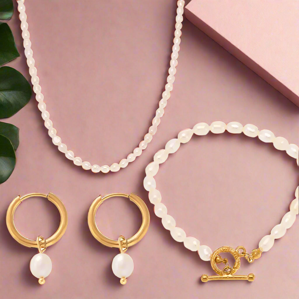 Pearl Necklace, Bracelet and Earrings 4-Piece Jewelry Set Trendsi