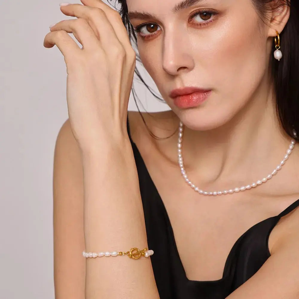 Pearl Necklace, Bracelet and Earrings 4-Piece Jewelry Set Trendsi