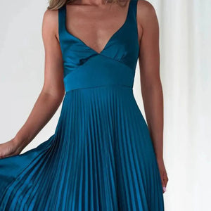 Pleated Backless V-Neck Midi Cami Dress Trendsi