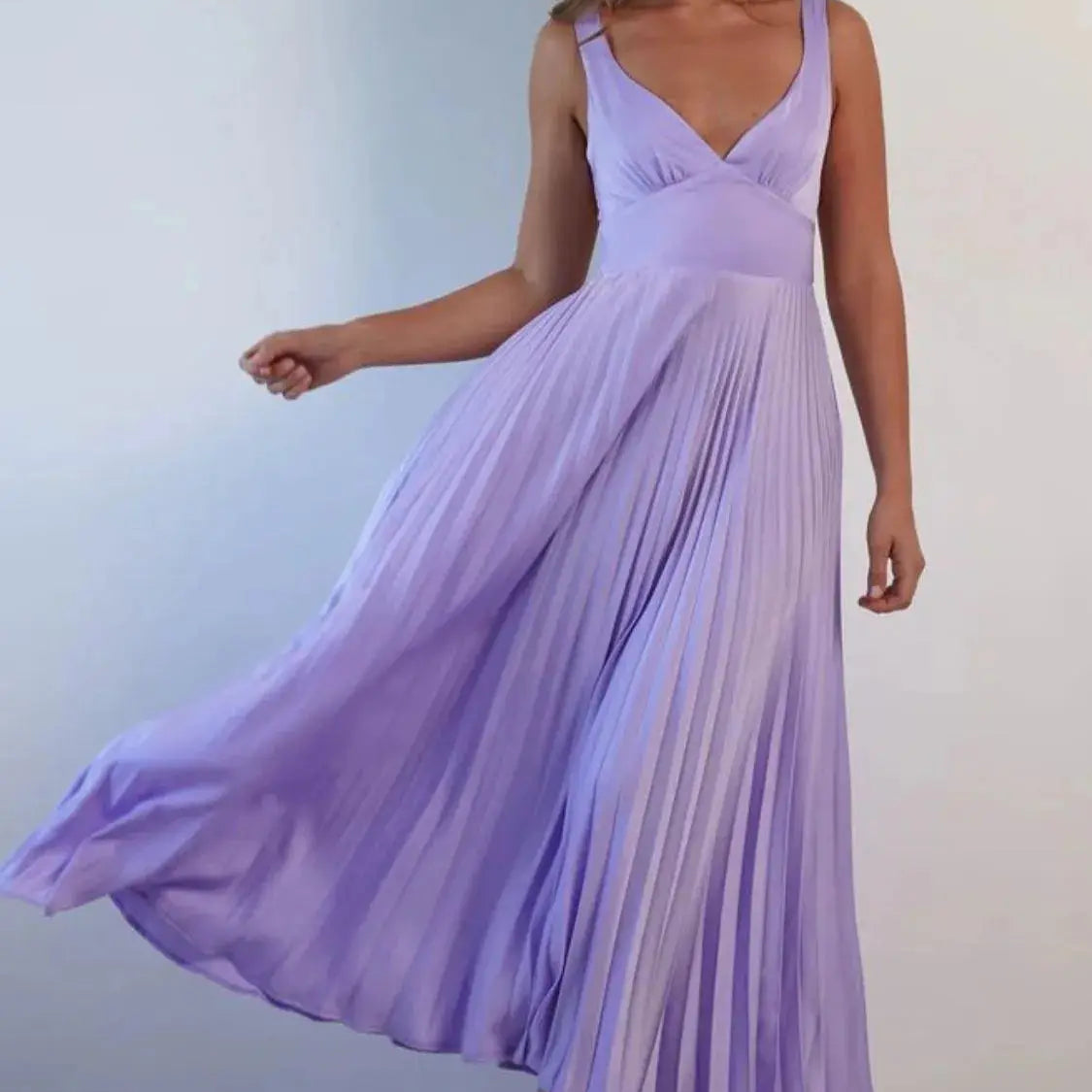 Pleated Backless V-Neck Midi Cami Dress Trendsi