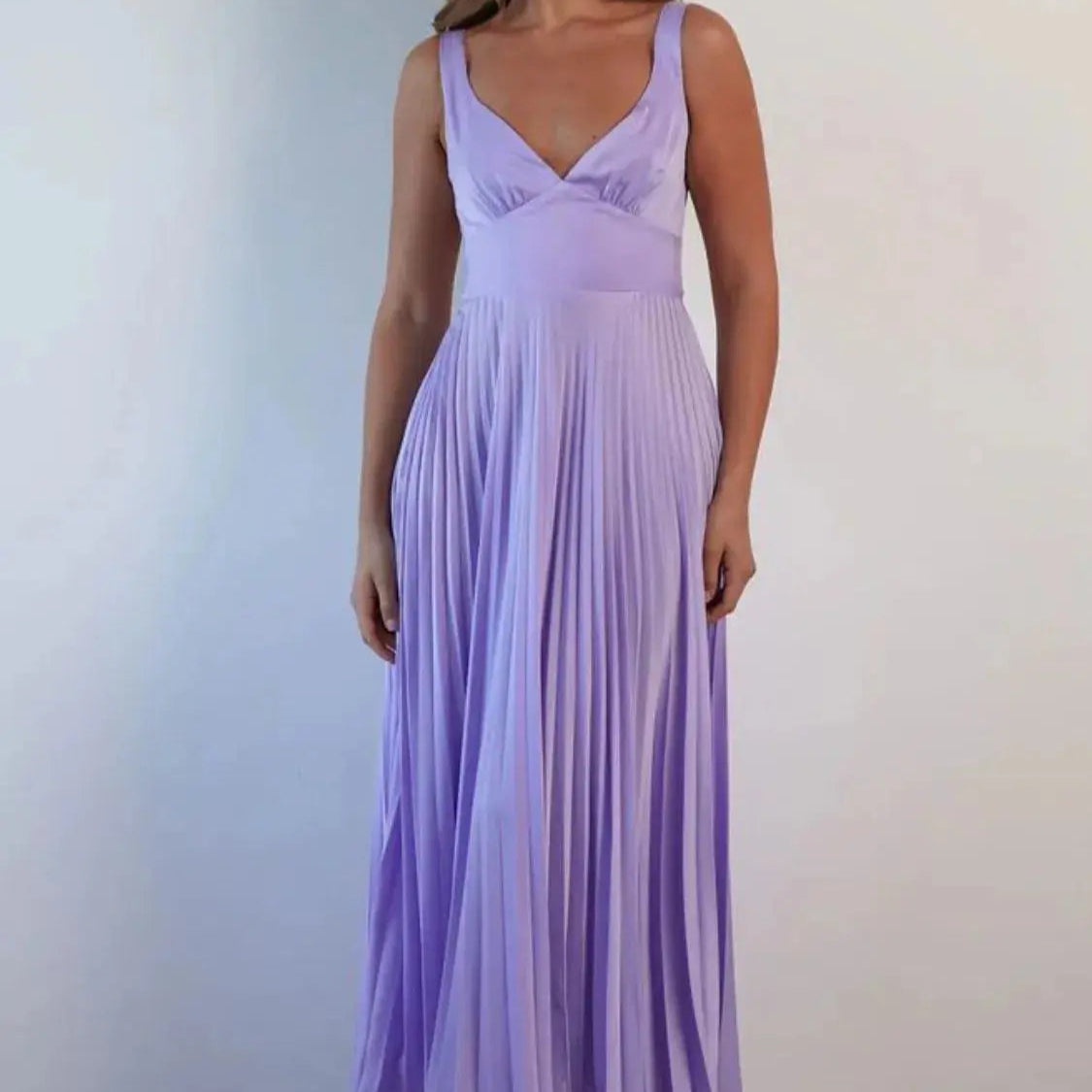 Pleated Backless V-Neck Midi Cami Dress Trendsi