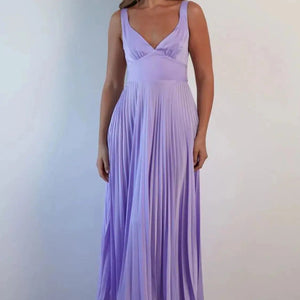 Pleated Backless V-Neck Midi Cami Dress Trendsi