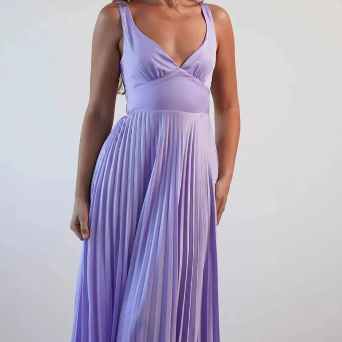 Pleated Backless V-Neck Midi Cami Dress Trendsi