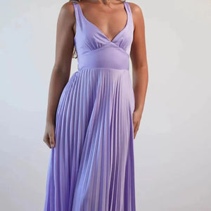 Pleated Backless V-Neck Midi Cami Dress Trendsi