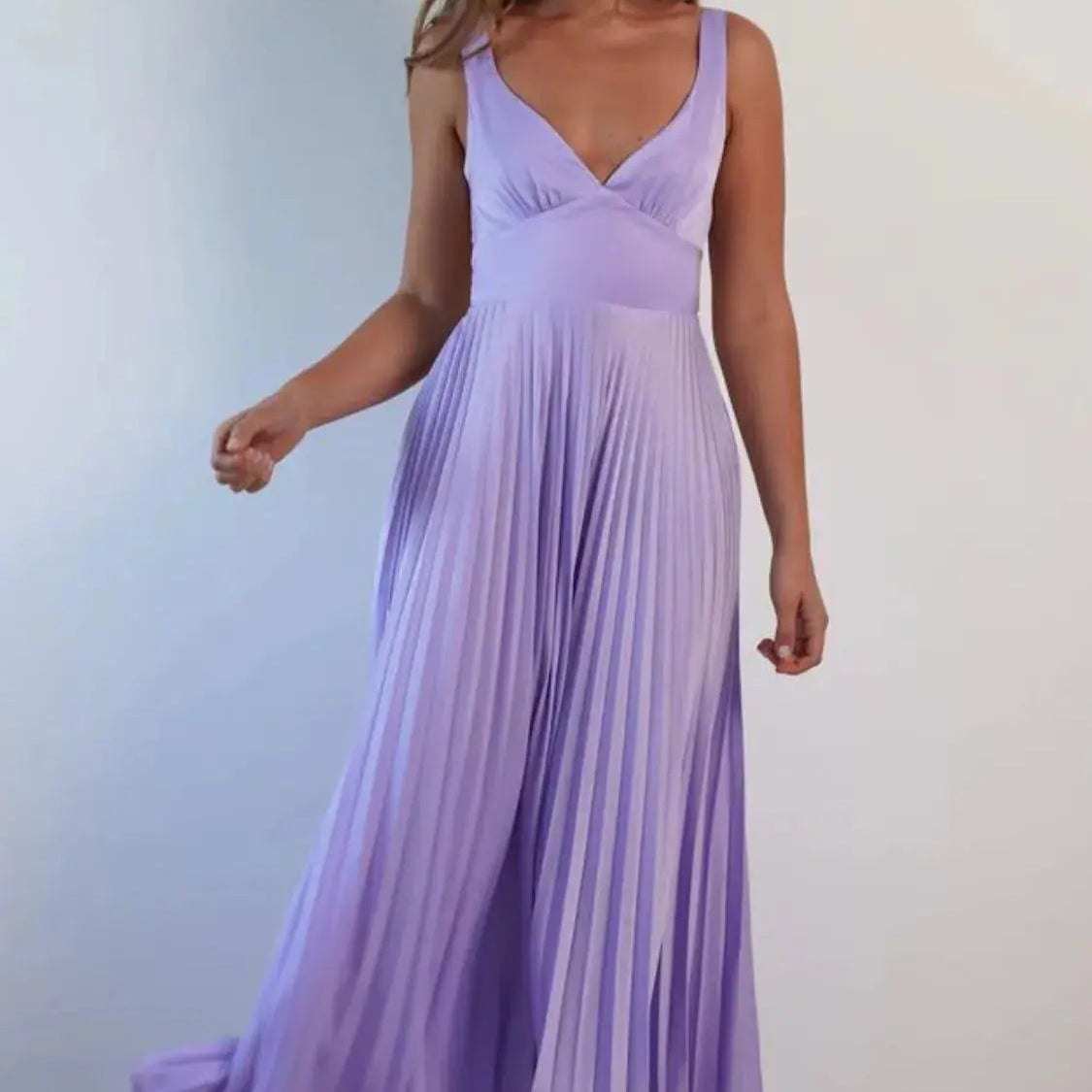 Pleated Backless V-Neck Midi Cami Dress Trendsi