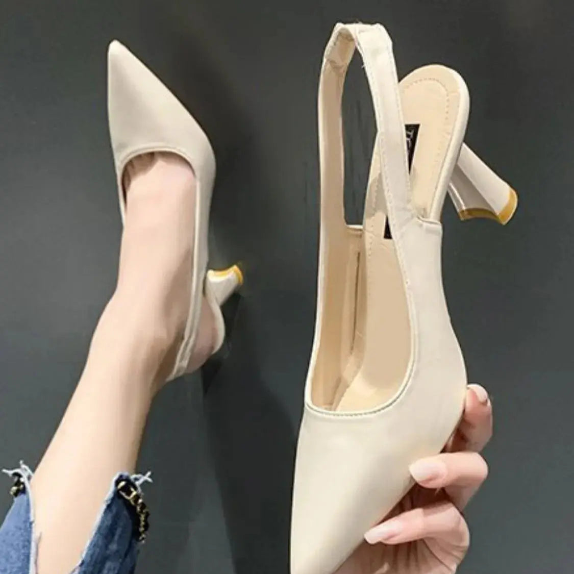 Point Toe Block Heels Pumps Trendsi