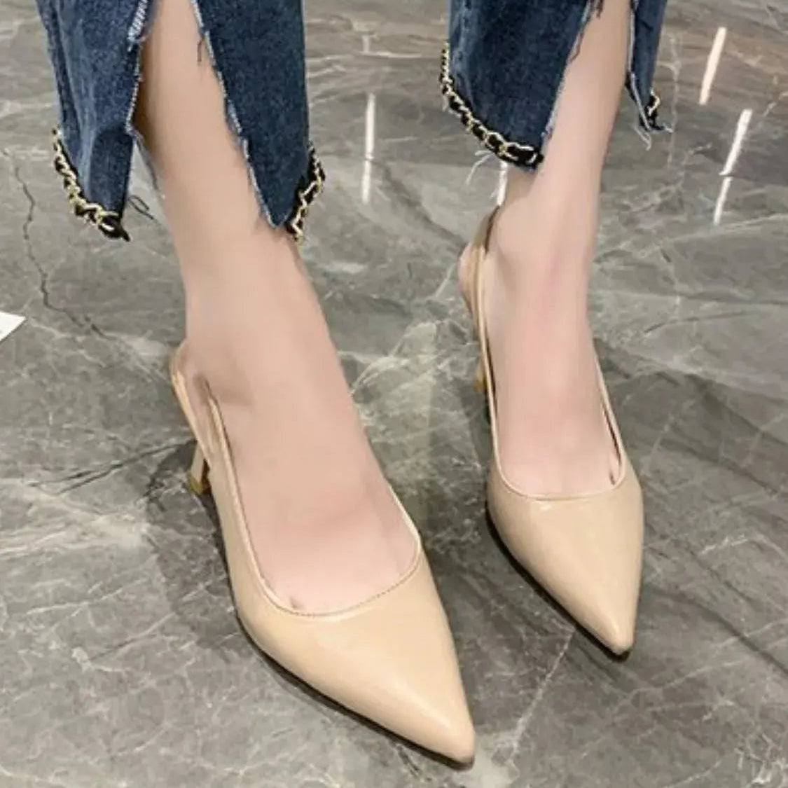 Point Toe Block Heels Pumps Trendsi