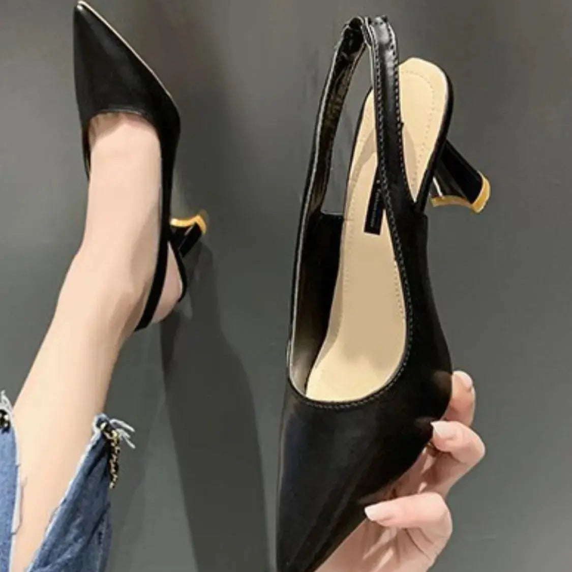 Point Toe Block Heels Pumps Trendsi