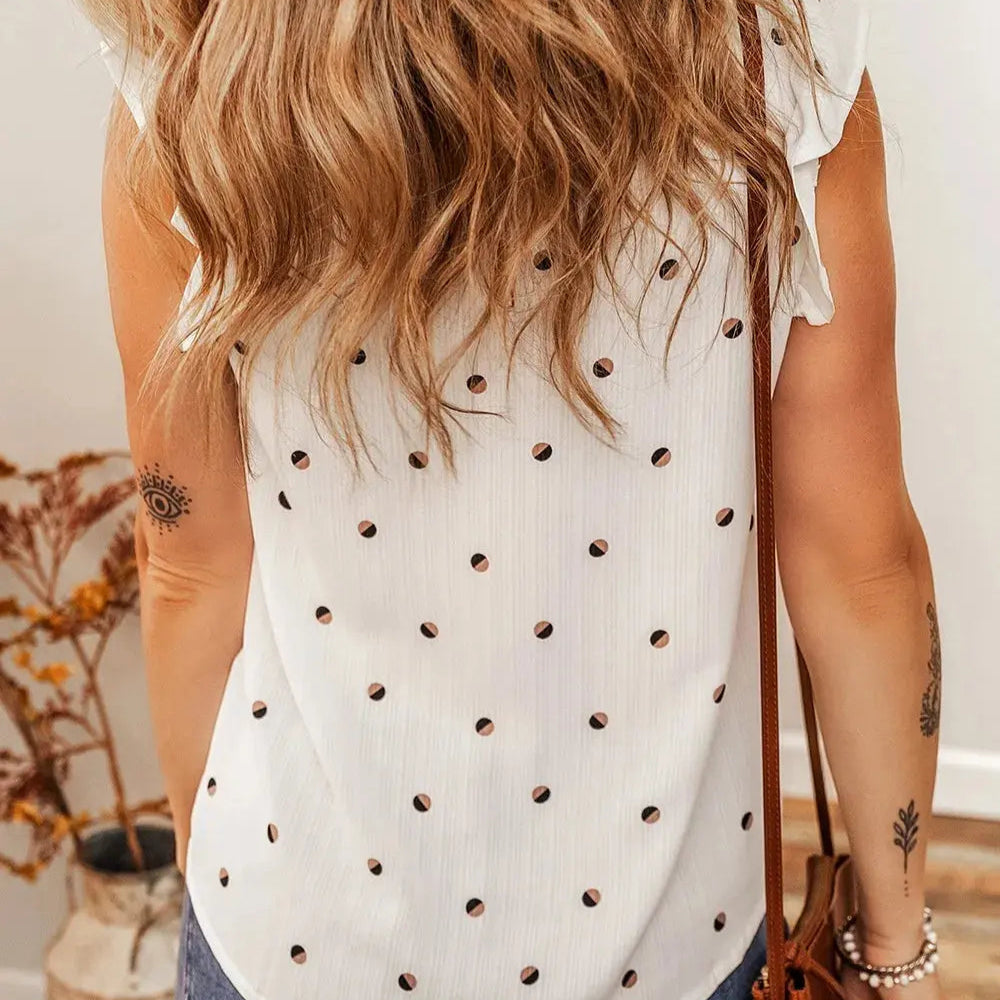 Polka Dot Print Short Sleeve Blouse Trendsi