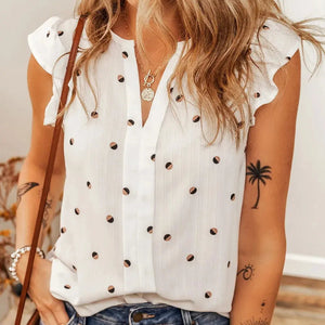 Polka Dot Print Short Sleeve Blouse Trendsi