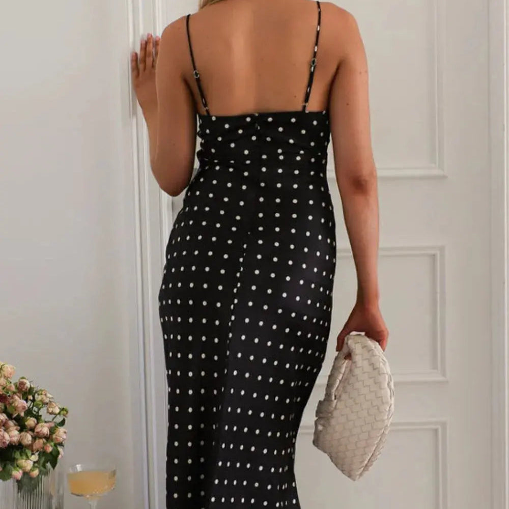 Polka Dot Square Neck Midi Cami Dress Trendsi