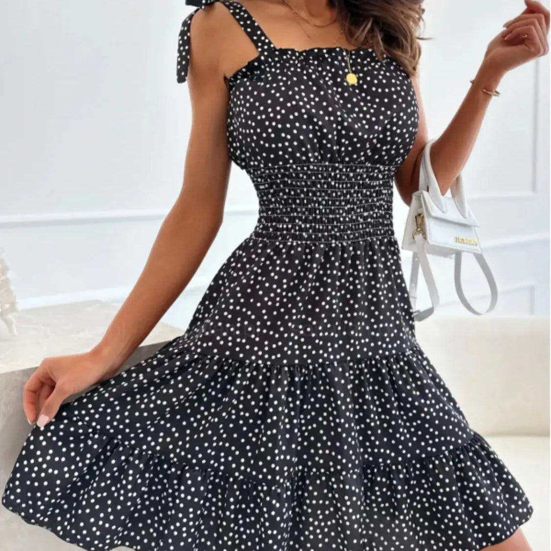 Polka Dot Square Neck Mini Cami Dress Trendsi