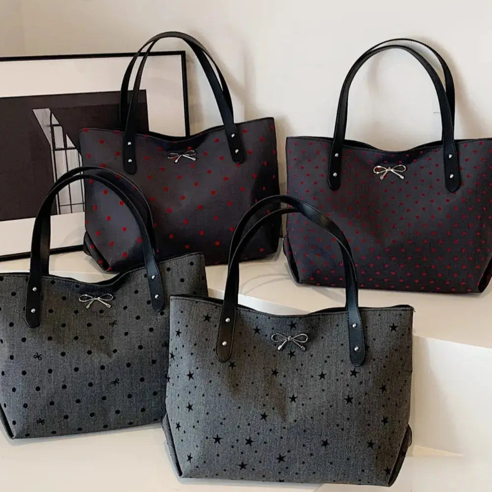 Polyester Bow Polka Dot Tote Bag Trendsi