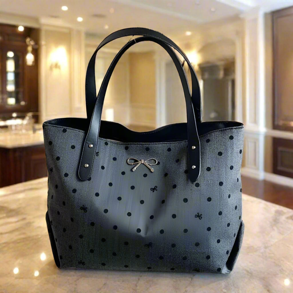 Polyester Bow Polka Dot Tote Bag Trendsi