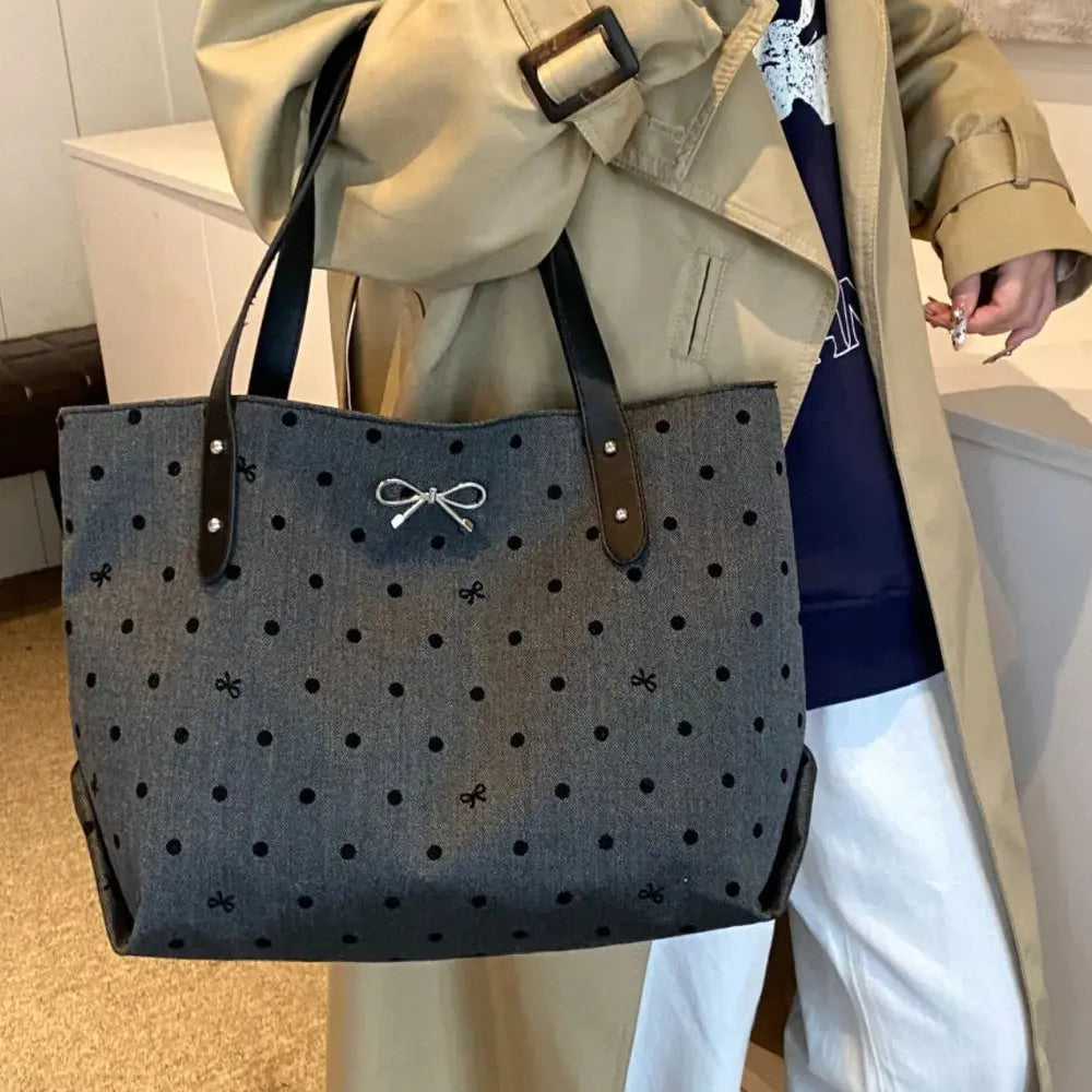 Polyester Bow Polka Dot Tote Bag Trendsi