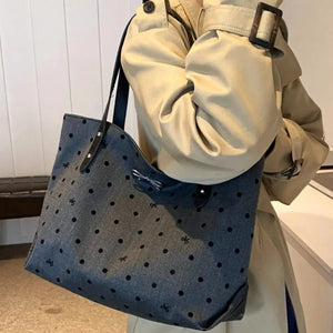 Polyester Bow Polka Dot Tote Bag Trendsi