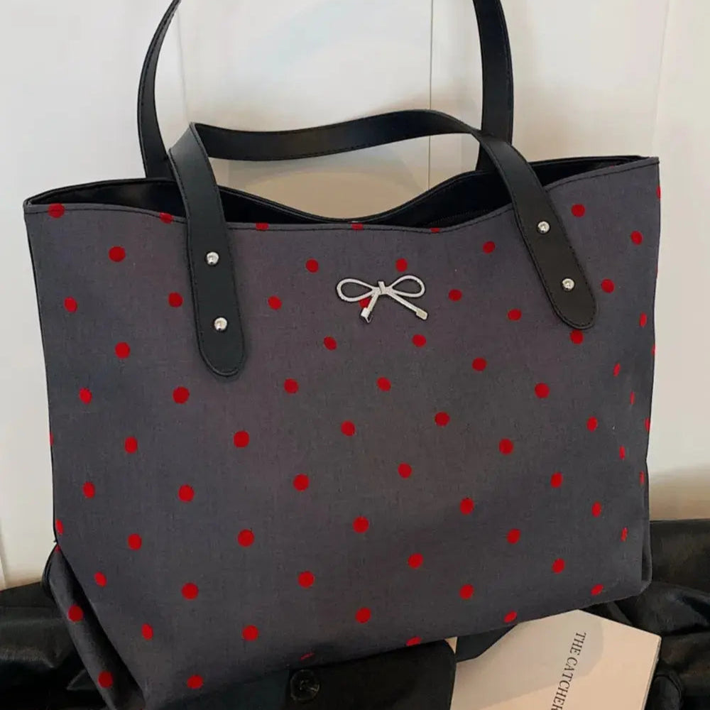 Polyester Bow Polka Dot Tote Bag Trendsi