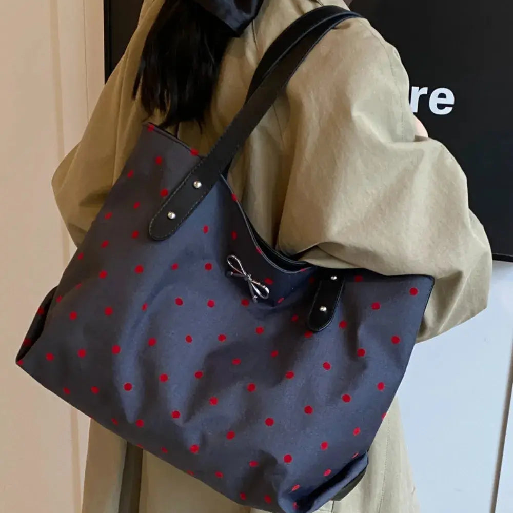 Polyester Bow Polka Dot Tote Bag Trendsi