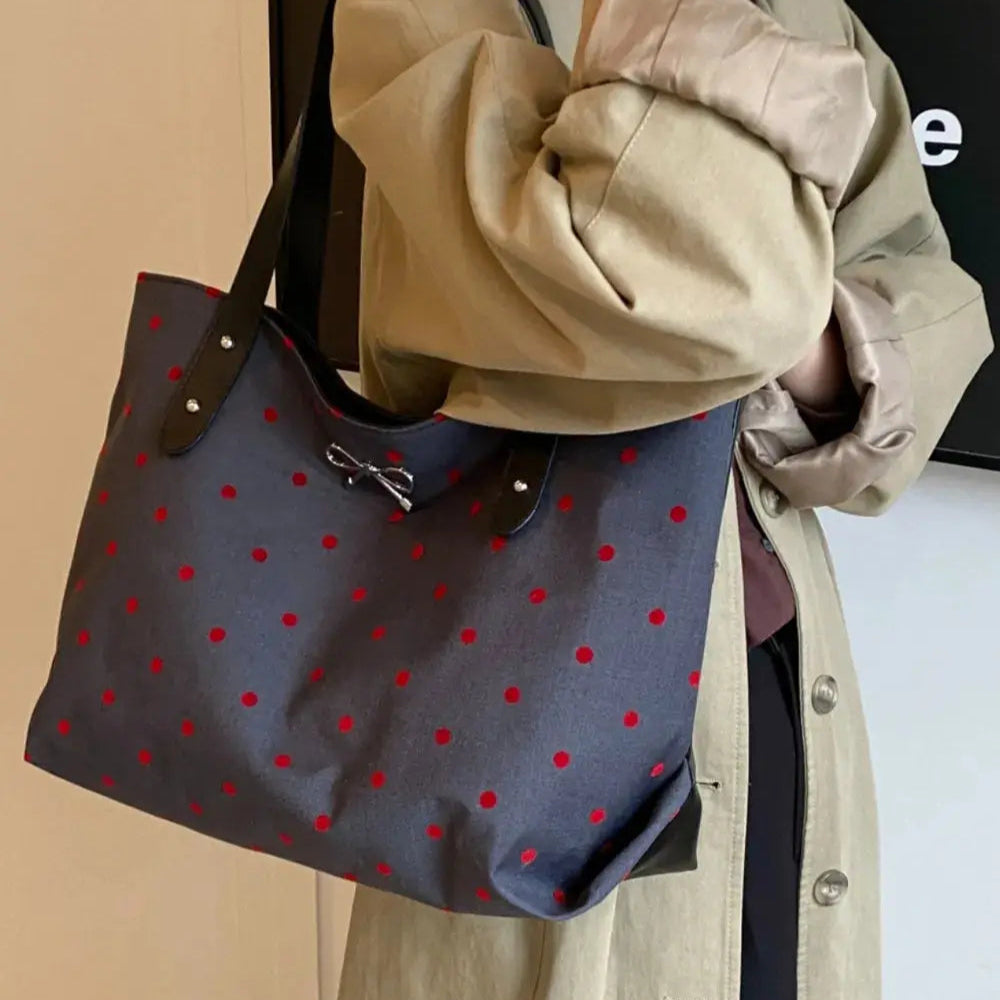 Polyester Bow Polka Dot Tote Bag Trendsi