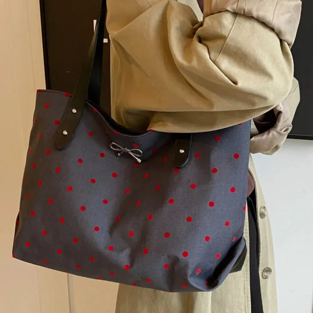 Polyester Bow Polka Dot Tote Bag Trendsi