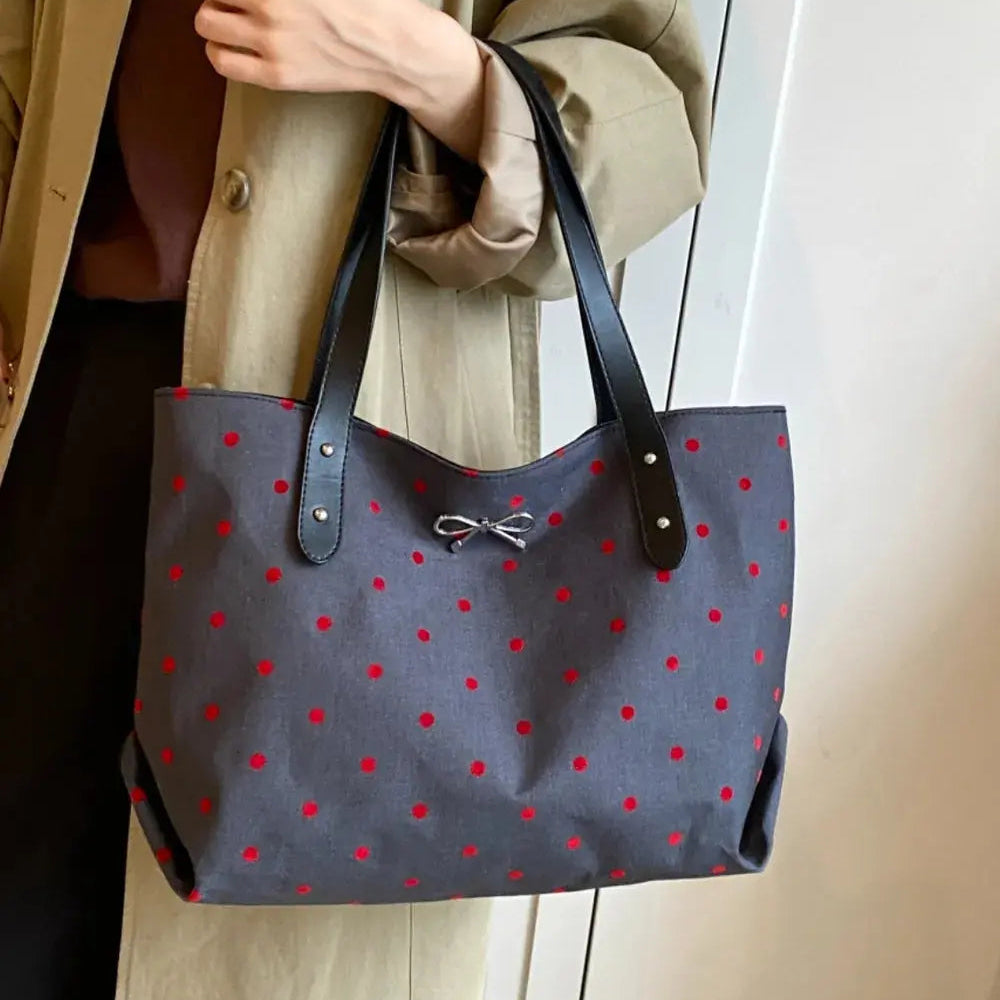 Polyester Bow Polka Dot Tote Bag Trendsi