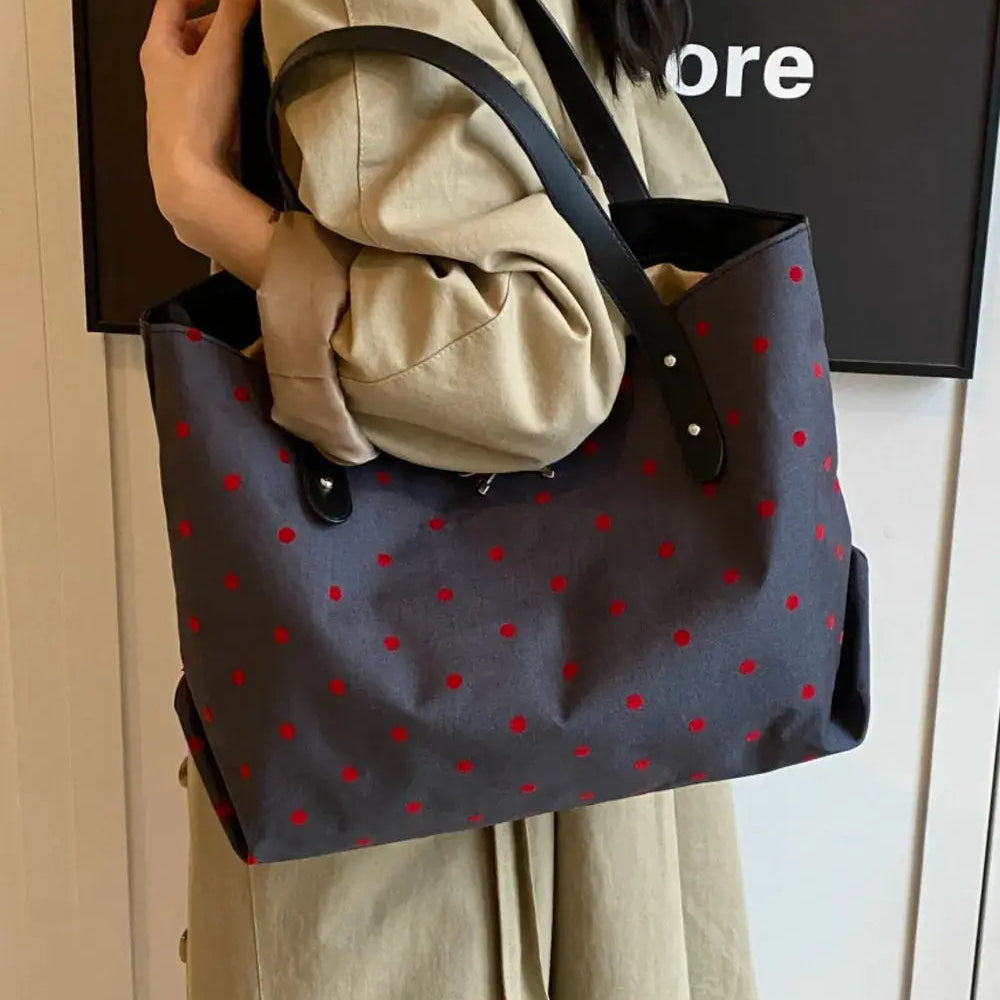 Polyester Bow Polka Dot Tote Bag Trendsi