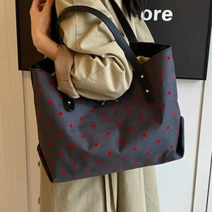 Polyester Bow Polka Dot Tote Bag Trendsi