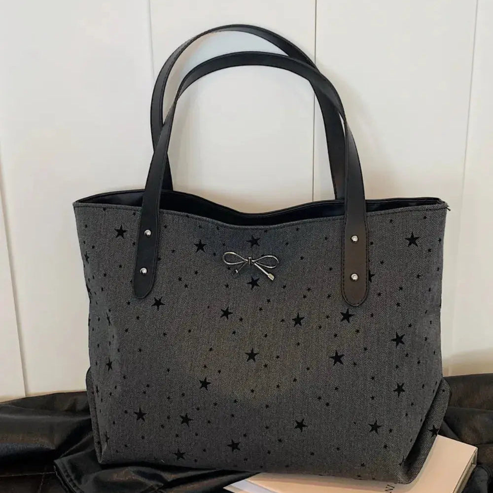 Polyester Bow Polka Dot Tote Bag Trendsi