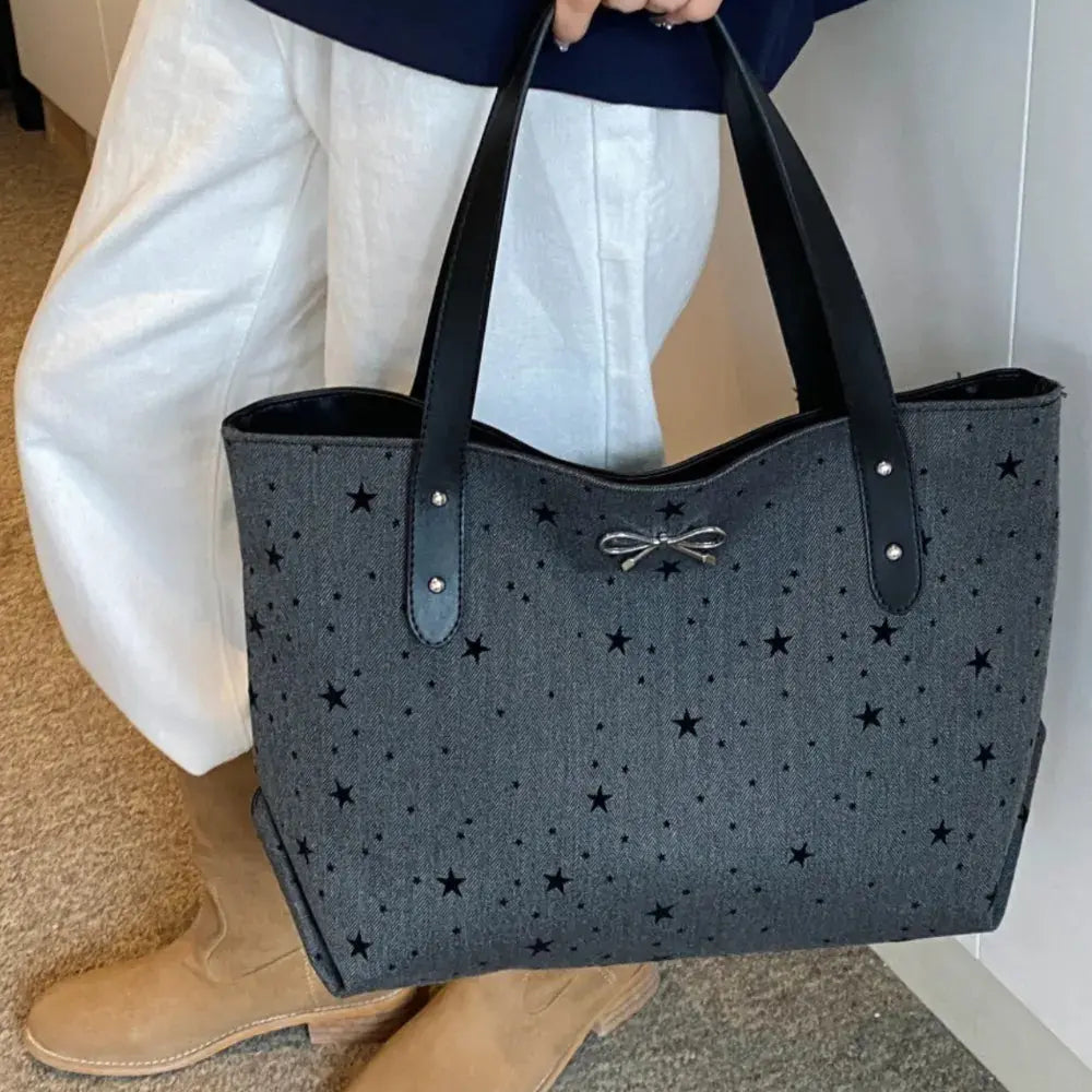 Polyester Bow Polka Dot Tote Bag Trendsi
