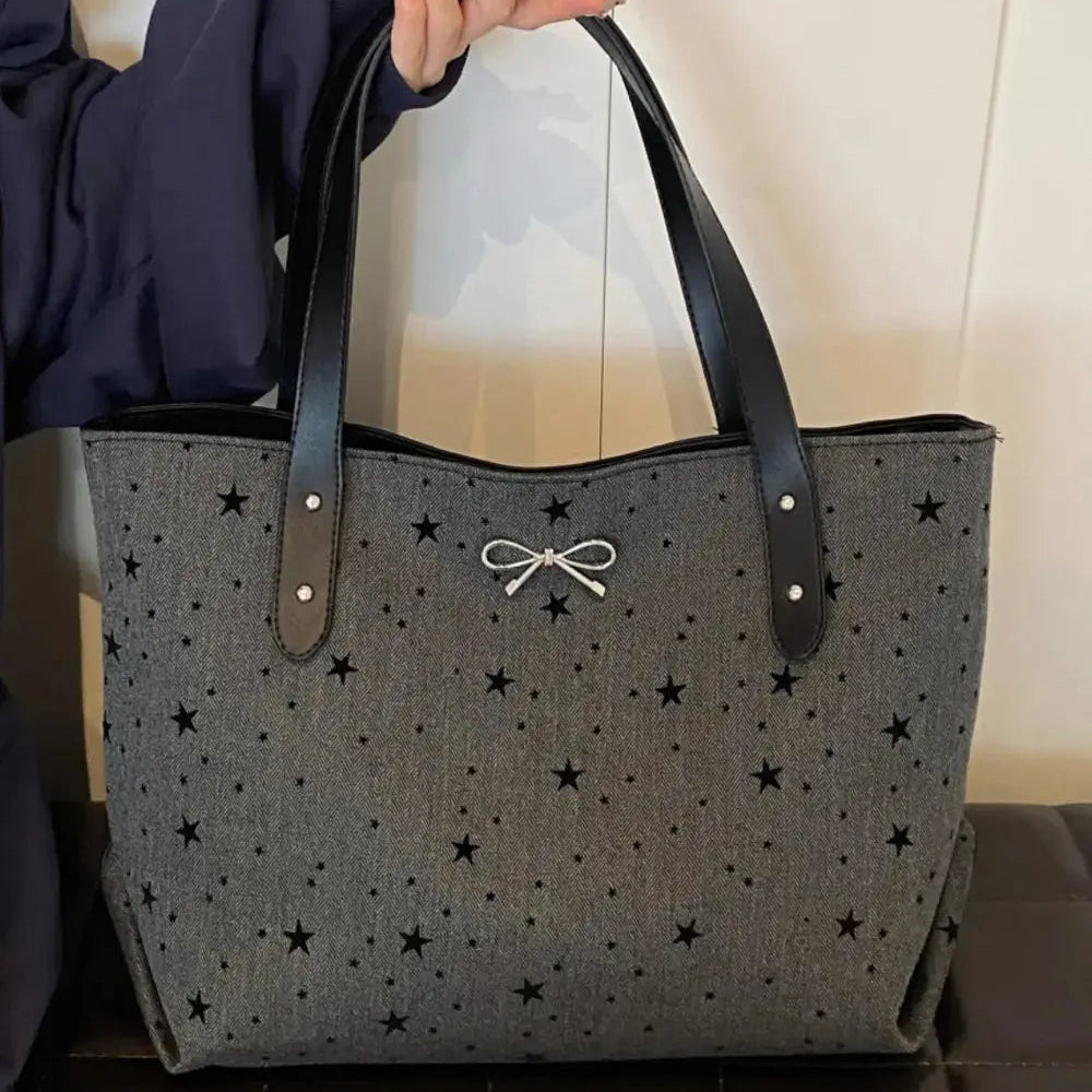 Polyester Bow Polka Dot Tote Bag Trendsi
