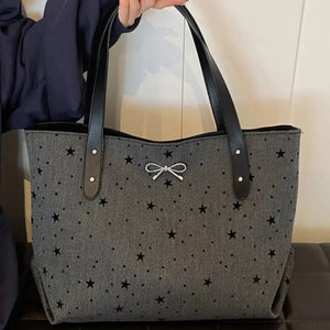 Polyester Bow Polka Dot Tote Bag Trendsi