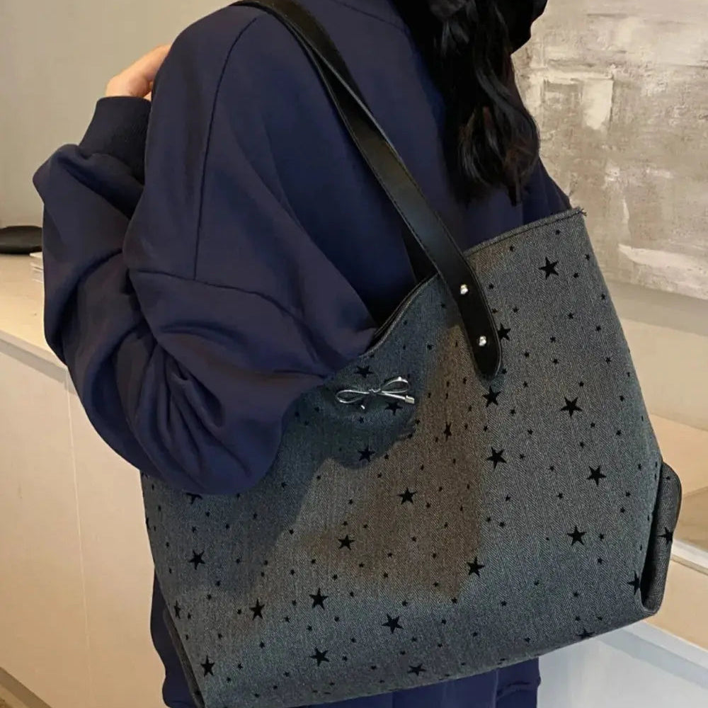 Polyester Bow Polka Dot Tote Bag Trendsi
