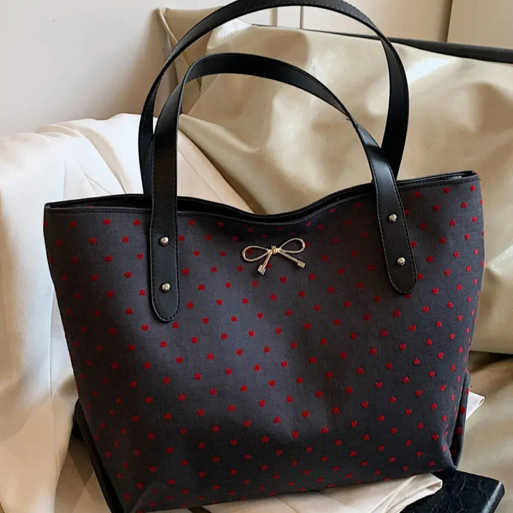 Polyester Bow Polka Dot Tote Bag Trendsi