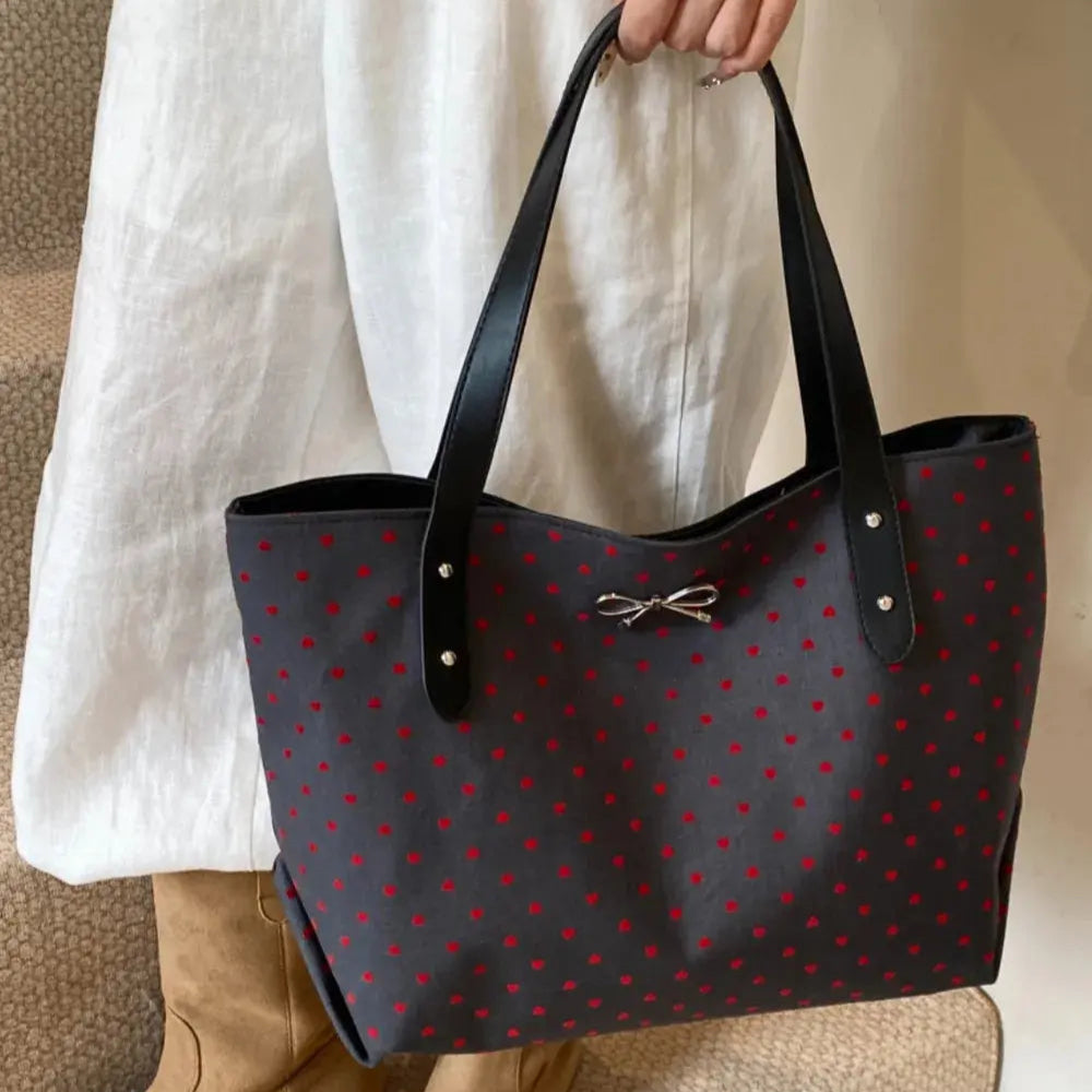 Polyester Bow Polka Dot Tote Bag Trendsi